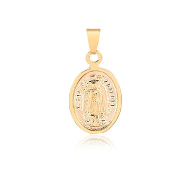 18K Gold Layered Oro Laminado 25mm Our Lady of Guadalupe Oval Medal Pendant 31.0109